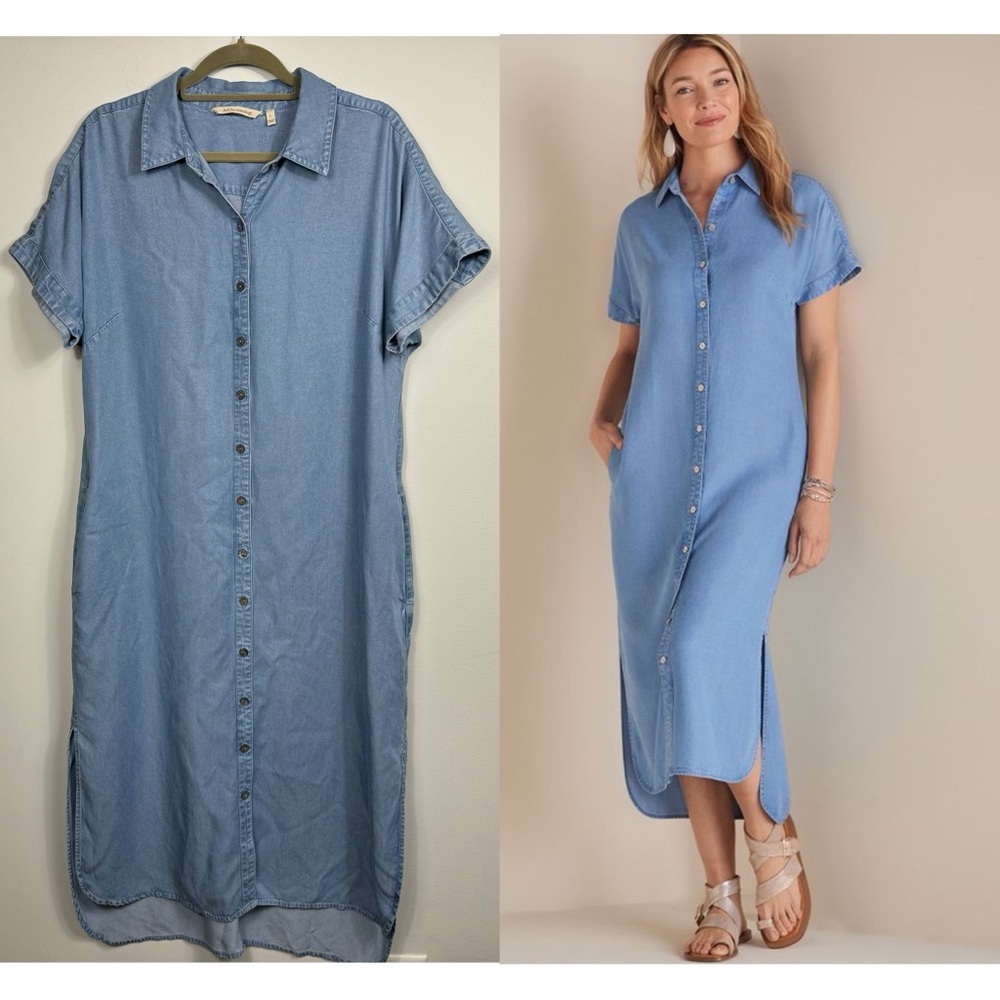 Soft Surroundings Je Veux Midi Light Denim Shirtdress Size: L